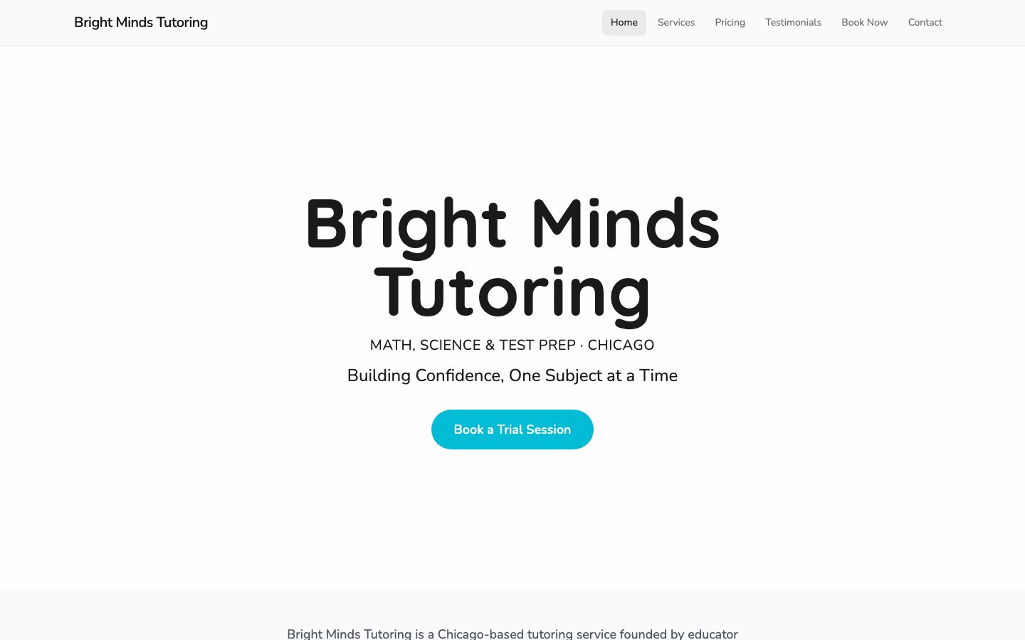 bright-minds-tutoring site preview